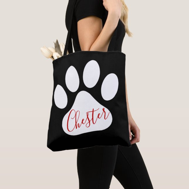 Tote Bag Motif Paw Chien Blanc Personnalisé Sur Arrière - p (De près)
