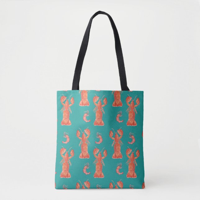 Tote Bag Motif peint à la main pour langouste de homard (Devant)