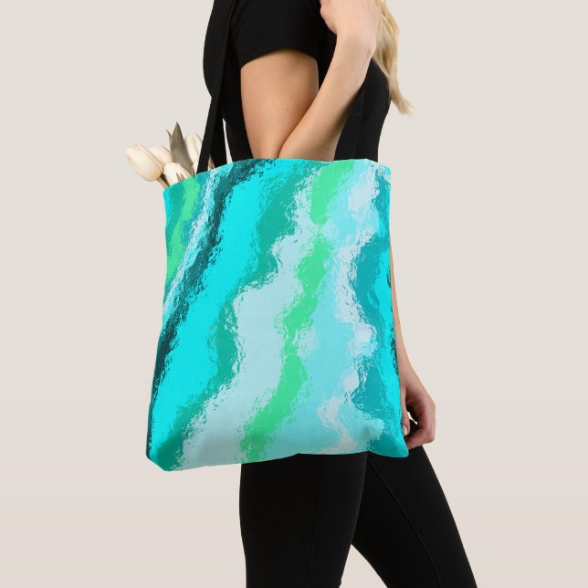 Tote Bag Motif peint expressif bleu sarcelle vert (De près)