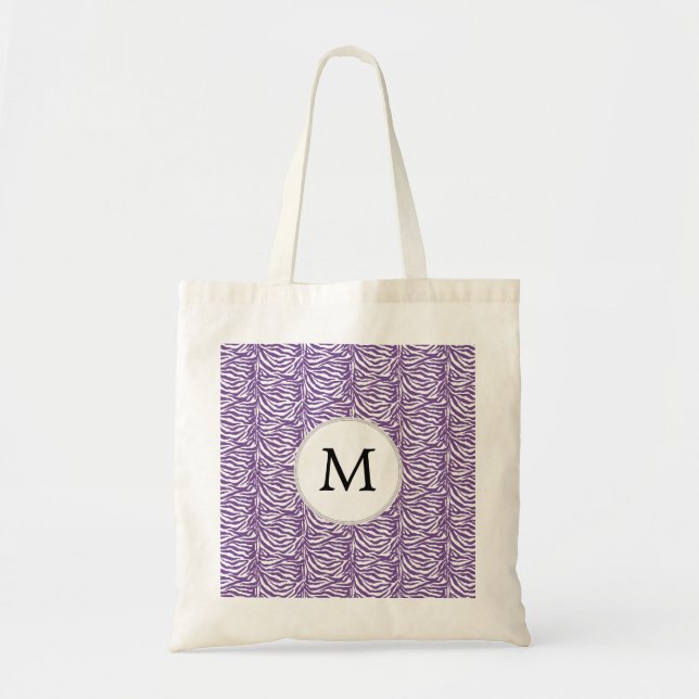 Tote Bag Motif personnalisé Monogram Purple Zebra Stripes (Devant)