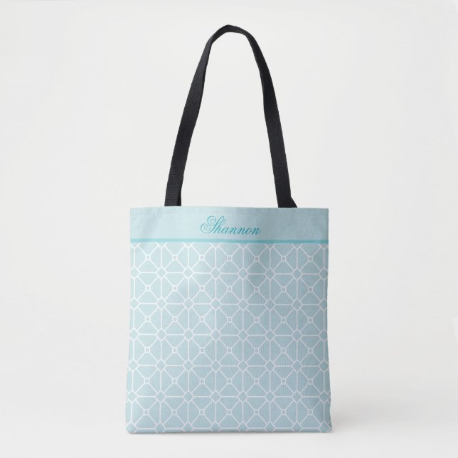 Tote Bag Motif personnalisé Turquoise et blanc moderne (Devant)