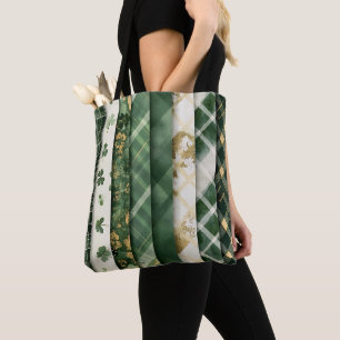 TOTE BAG MOTIF PLAID VERT AVEC SHAMROCKS VERT & BLANC