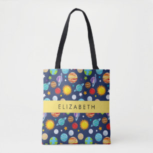 Tote Bag Motif, Planètes, Étoiles, Cosmos, Votre Nom