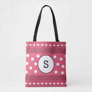 Tote Bag Motif Pois Monogramme rose