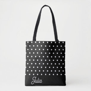 Tote Bag Motif Polka Noir Blanc Élégant Personnalisé