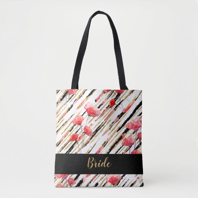 Tote Bag *~* Motif Poppy Rouge Noir Blanc Or (Devant)