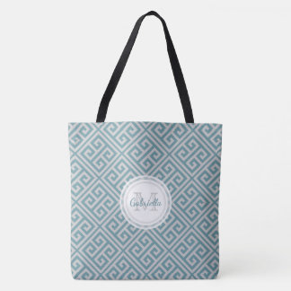 Tote Bag Motif principal grec audacieux bleu et gris de