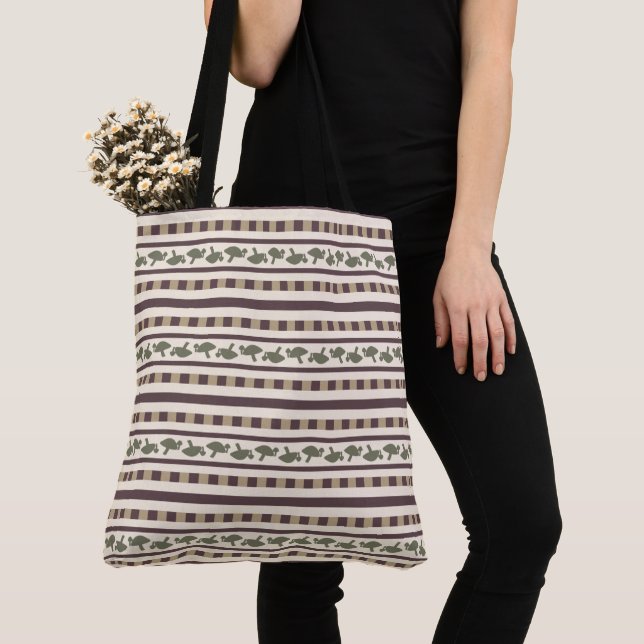 Tote Bag Motif rayé champêtre aux champignons (De près)