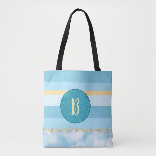 Tote Bag Motif rayé monogramme bleu (Devant)