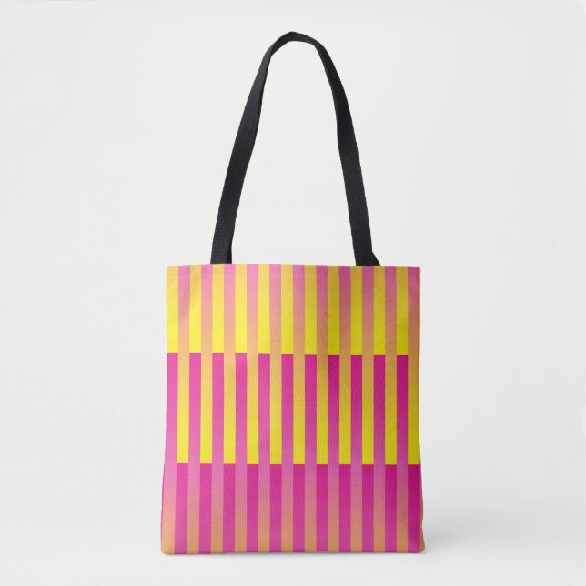 Tote Bag Motif rayé rose jaune orange (Devant)