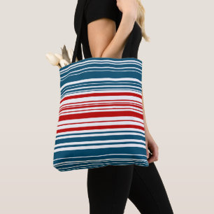 Tote Bag Motif rayé rouge et bleu