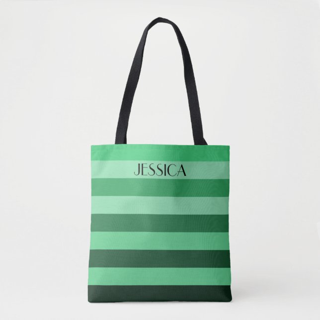 Tote Bag Motif rayé vert élégant Nom (Devant)
