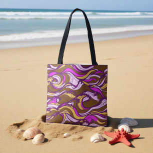 Tote Bag Motif répétitif de haricot galet abstrait sépia