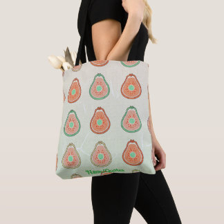 Tote Bag Motif Rétro Avocat – Pêche et Vert Menthe