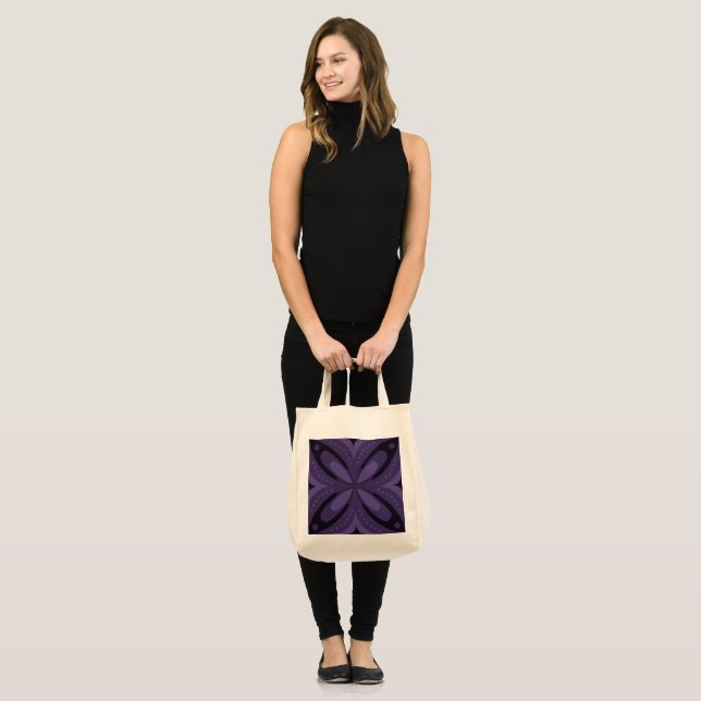 Tote Bag Motif Rétro de Couleur Violet Foncé (Devant (modèle))