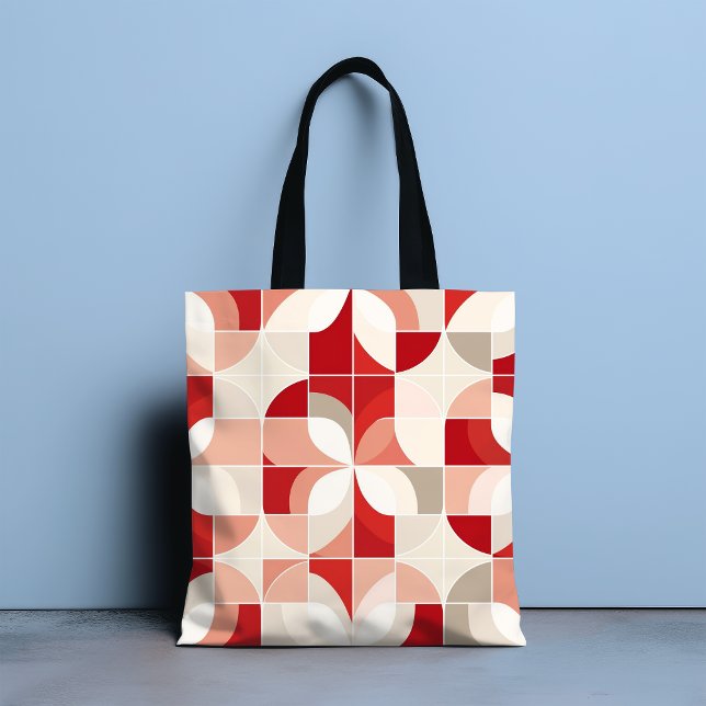 Tote Bag Motif rétro rouge rose blanc mi-siècle Bauhaus (Créateur téléchargé)