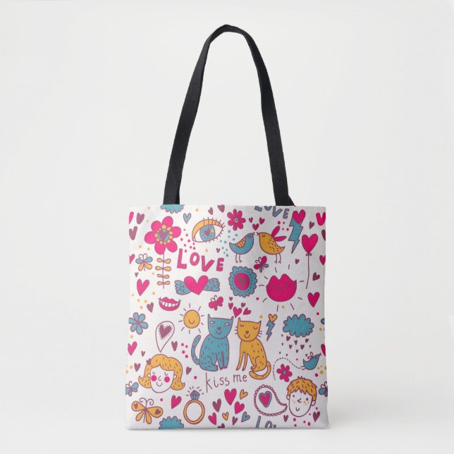 Tote Bag Motif romantique coloré (Devant)