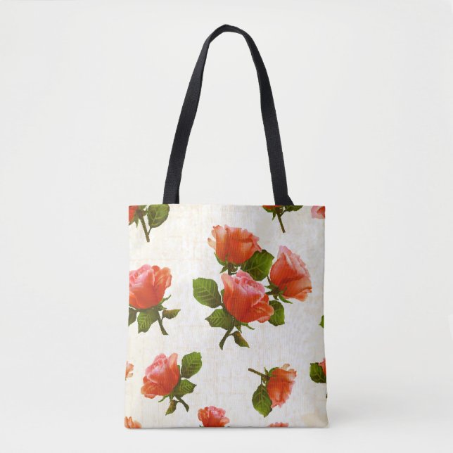 Tote Bag motif rose, arrière - plan vintage. (Devant)