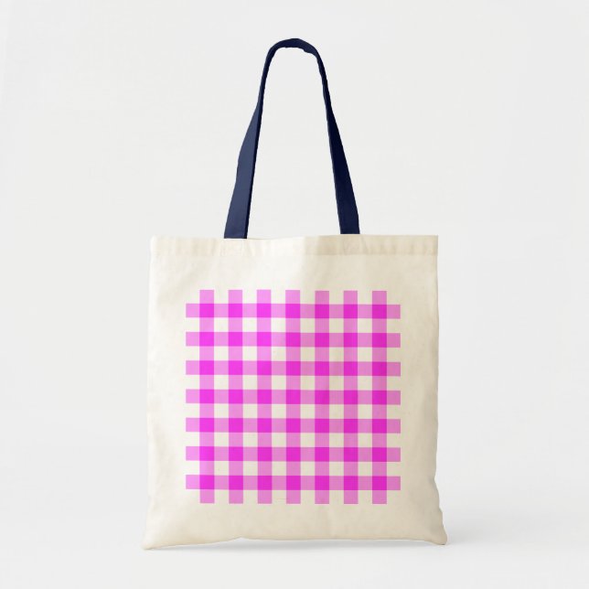 Tote Bag Motif rose et blanc En vichy (Devant)