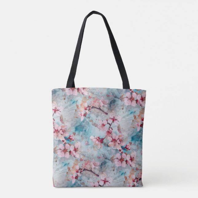 Tote Bag Motif rose et bleu cerisier (Dos)