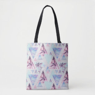 Tote Bag Motif rose et bleu d'aquarelle de palmier