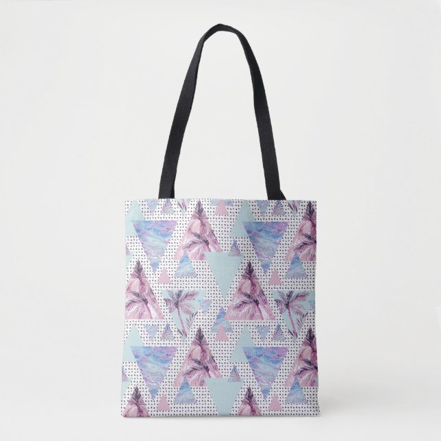 Tote Bag Motif rose et bleu d'aquarelle de palmier (Devant)