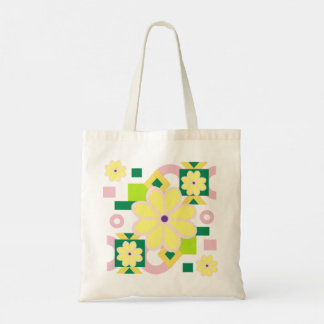 Tote Bag Motif rose et vert Abstrait avec Fleur Jaune