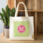 Tote Bag Motif rose et vert Chevron avec Monogramme<br><div class="desc">Un design coloré avec un espace pour monogrammes. Si vous devez ajuster l'illustration ou modifier la police,  vous pouvez cliquer sur la zone personnaliser. Cela vous mènera à l'outil de conception où vous pouvez effectuer de nombreux changements.</div>