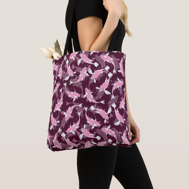 Tote Bag Motif rose et violet - Koi Fish (De près)
