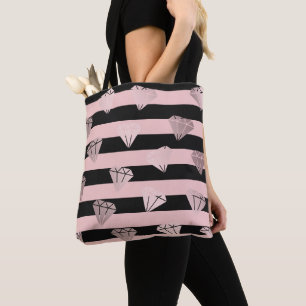 Tote Bag Motif rose moderne élégant de rayure de diamant