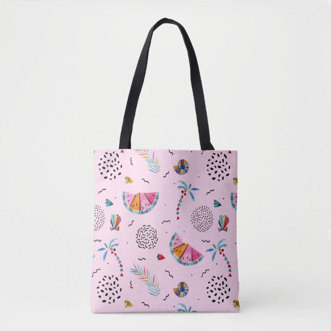 Tote Bag Motif rose tropical de style de Memphis (Devant)