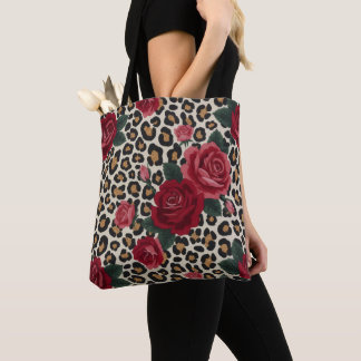 Tote Bag Motif Roses Rouges Léopard