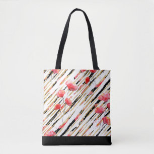 Tote Bag Motif rouge blanc de pavot d'or noir de *~*