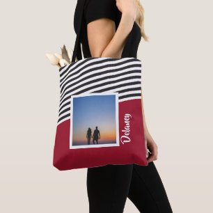 Tote Bag Motif rouge et rayé Photo personnalisée
