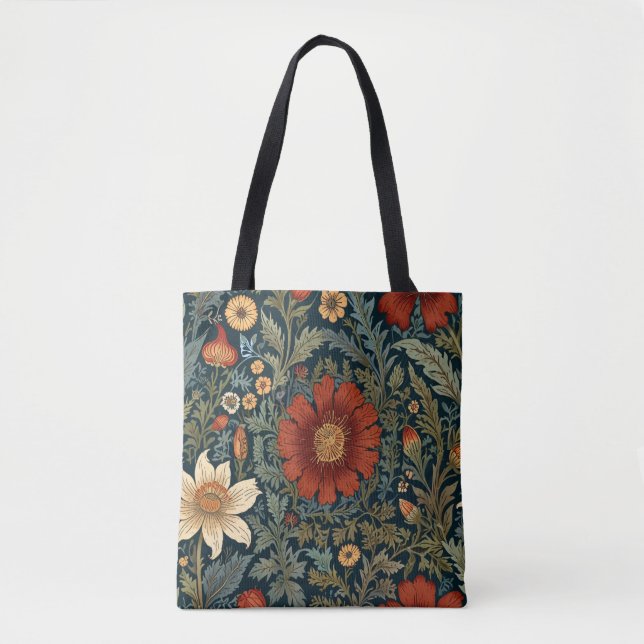 Tote Bag Motif rouge fleur sauvage William Morris Style (Devant)