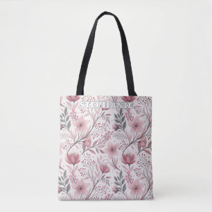 Tote Bag Motif Sakura en fleurs de cerises roses sur blanc