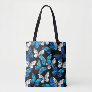 Tote Bag Motif sans couleur foncée avec papillons bleus Mor