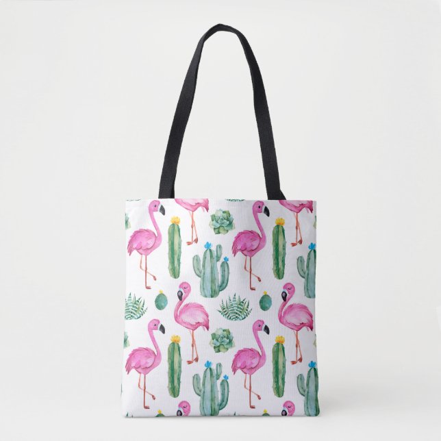 Tote Bag Motif sans couture avec cactus d'aquarelle verte,  (Devant)