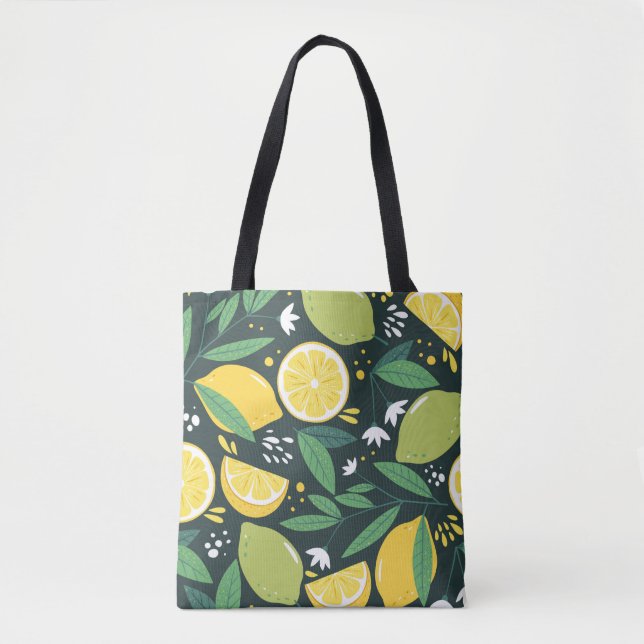 Tote Bag Motif sans couture avec citrons. Impression artist (Devant)