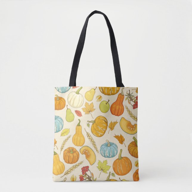 Tote Bag Motif sans couture avec citrouilles, feuilles d'au (Devant)
