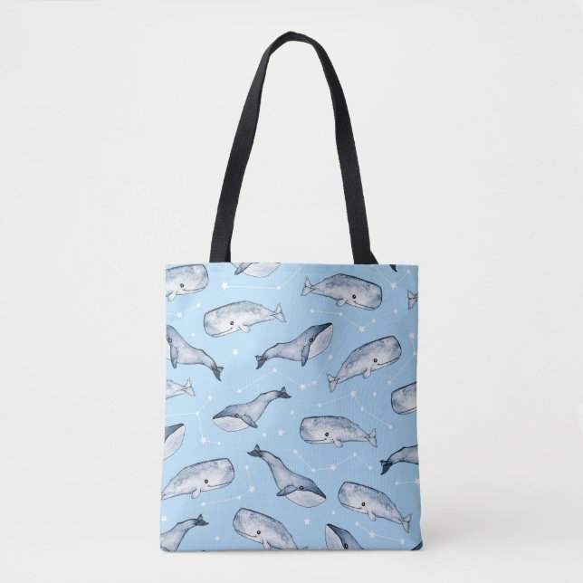 Tote Bag Motif sans couture avec de jolies baleines et étoi (Devant)