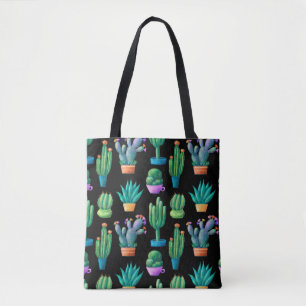 Tote Bag Motif sans couture avec de mignons cactus colorés,