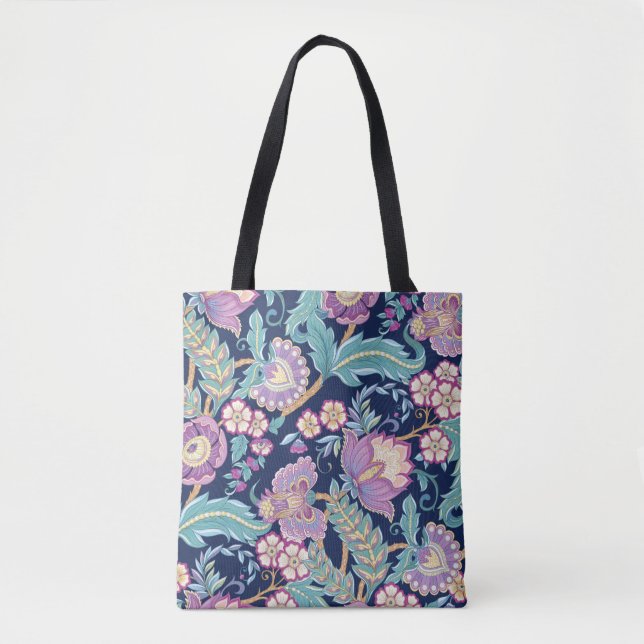 Tote Bag Motif sans couture avec fleurs décoratives stylisé (Devant)