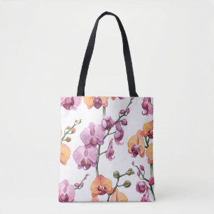 Tote Bag Motif sans couture avec fleurs d'orchidées aquarel