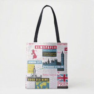 Tote Bag  motif sans couture avec journal britannique ou lo