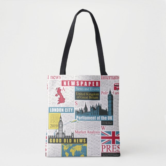 Tote Bag  motif sans couture avec journal britannique ou lo (Devant)