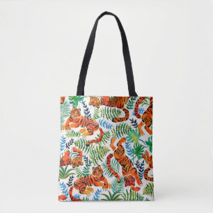 Tote Bag Motif sans couture avec peint en tigres aquarelles