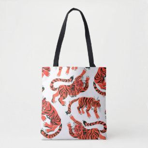 Tote Bag Motif sans couture avec peint en tigres de gouache