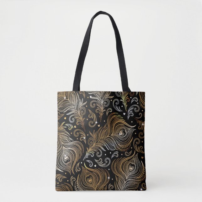 Tote Bag Motif sans couture avec plumes de paon. D libre (Devant)