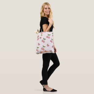Tote Bag Motif sans couture de cerises roses et de rubans m